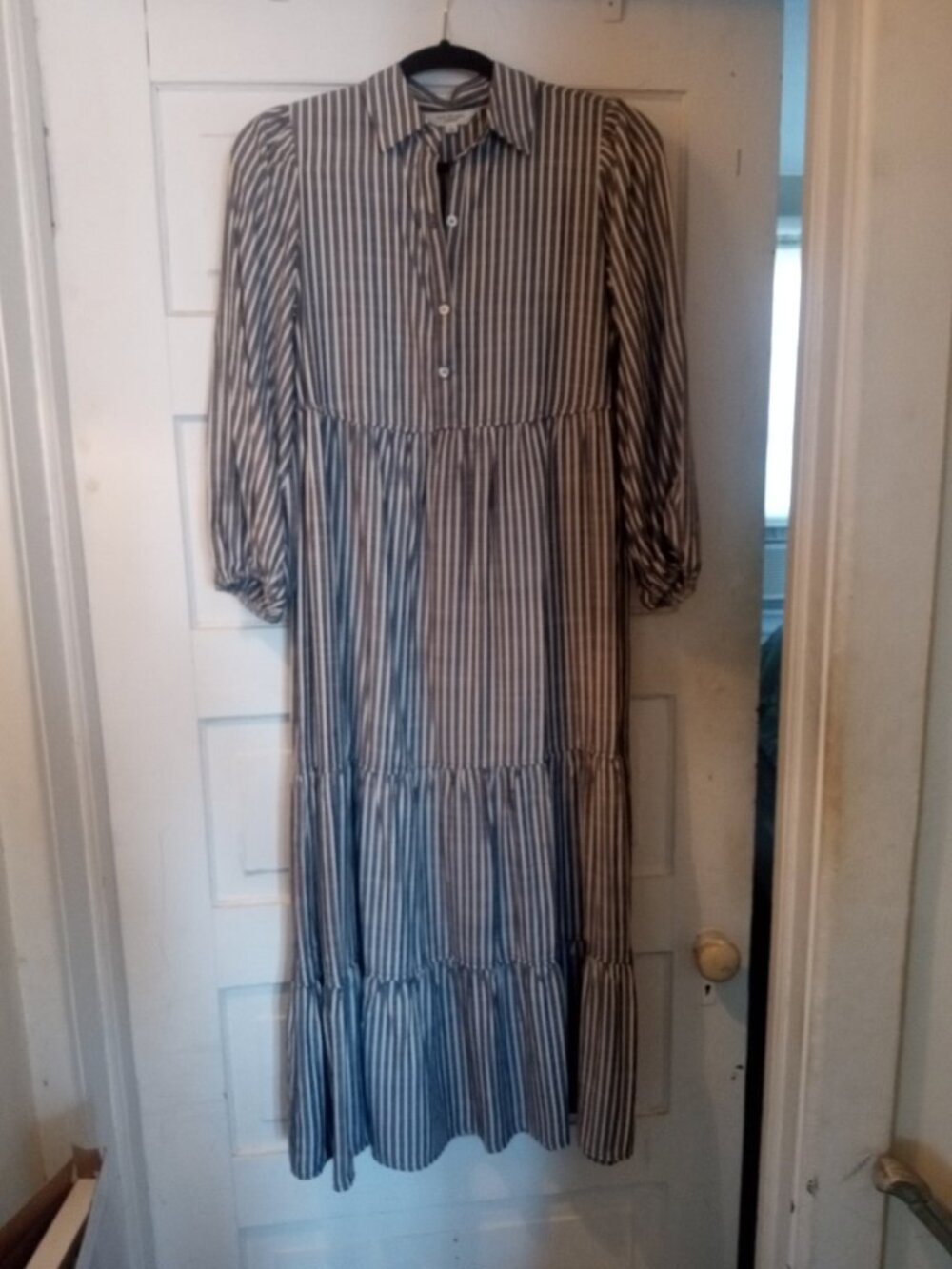 Max Studio London Blue and White Striped Tiered Dress Size XS